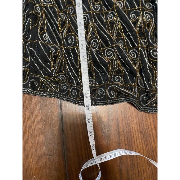 Valarie Stevens Evening black Gold & Silver Beaded Silk Cardigan Vintage 22 - Picture 14 of 15